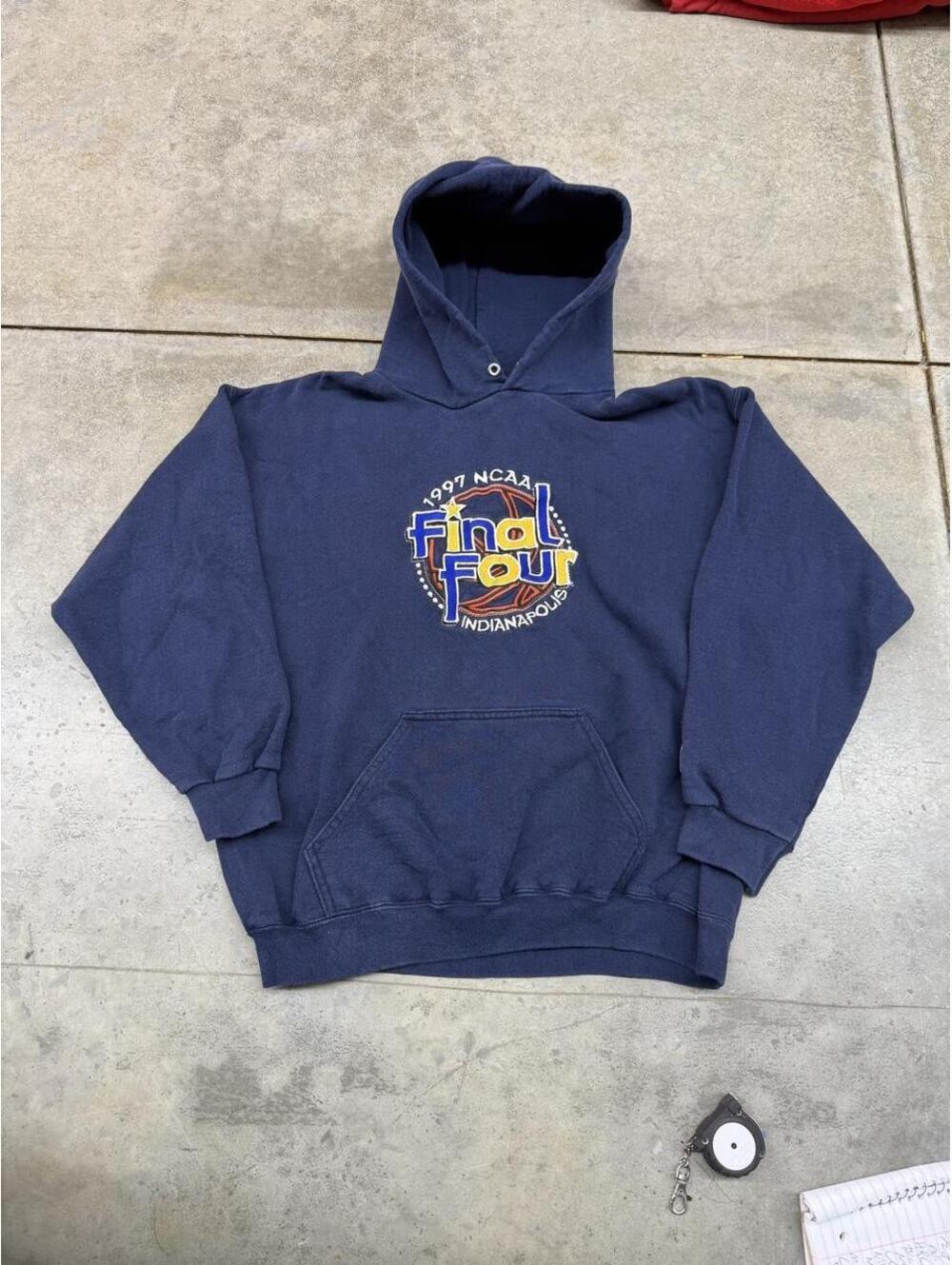 vintage ncaa final four logo athletics navy hoodie size medium